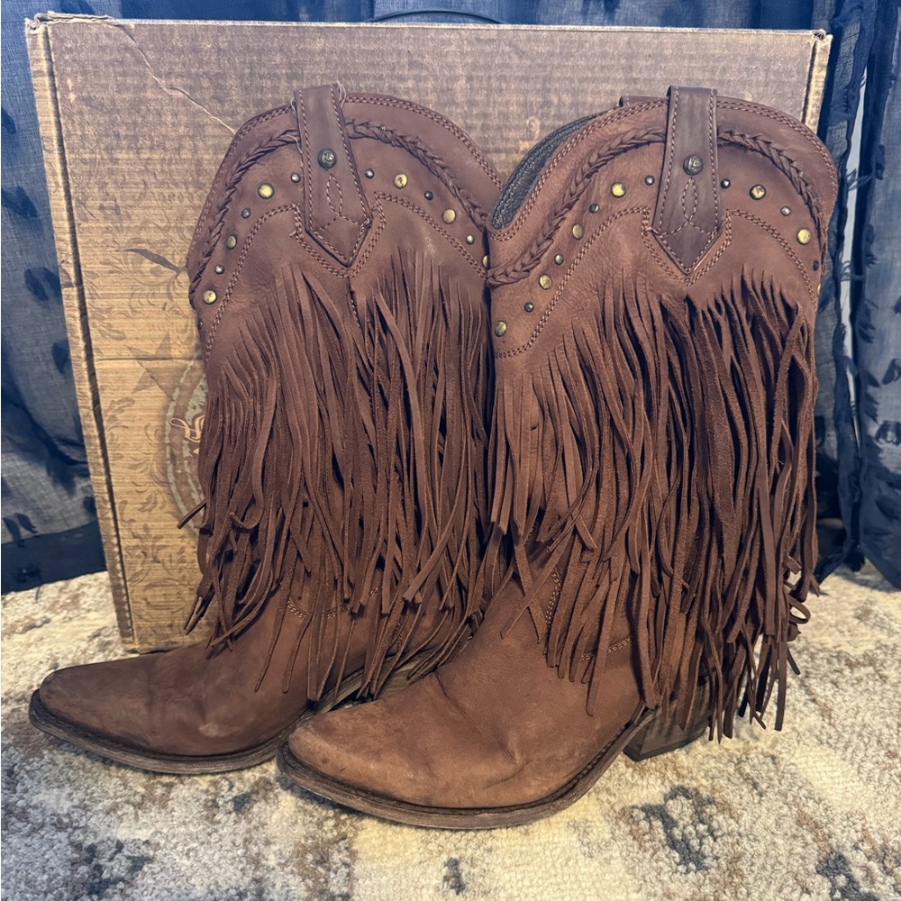 Liberty Black Res-Vegas T-Moro Brown Leather Fringe Boots Size 9